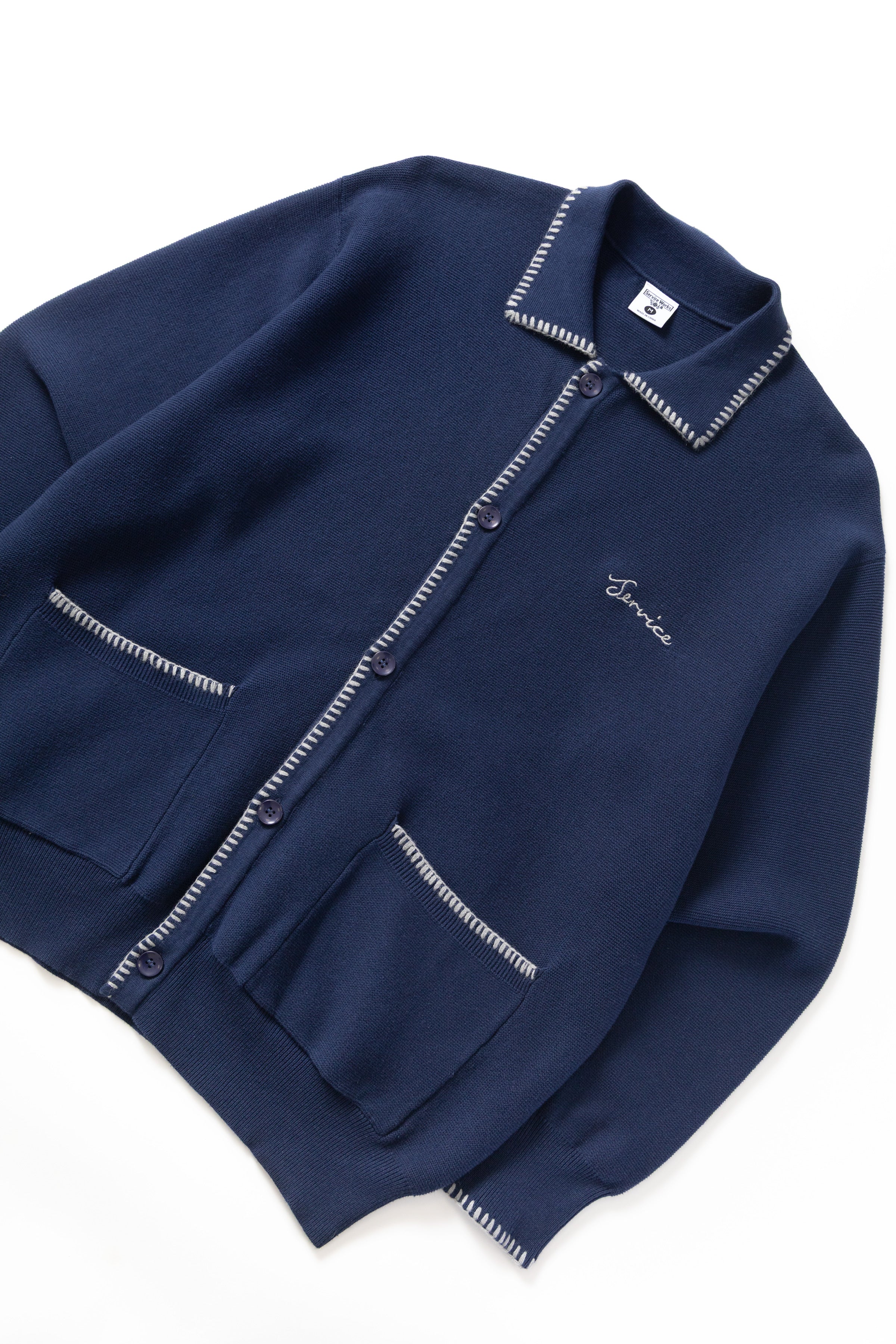 Blanket Stitch Cardigan - Navy - Image 2