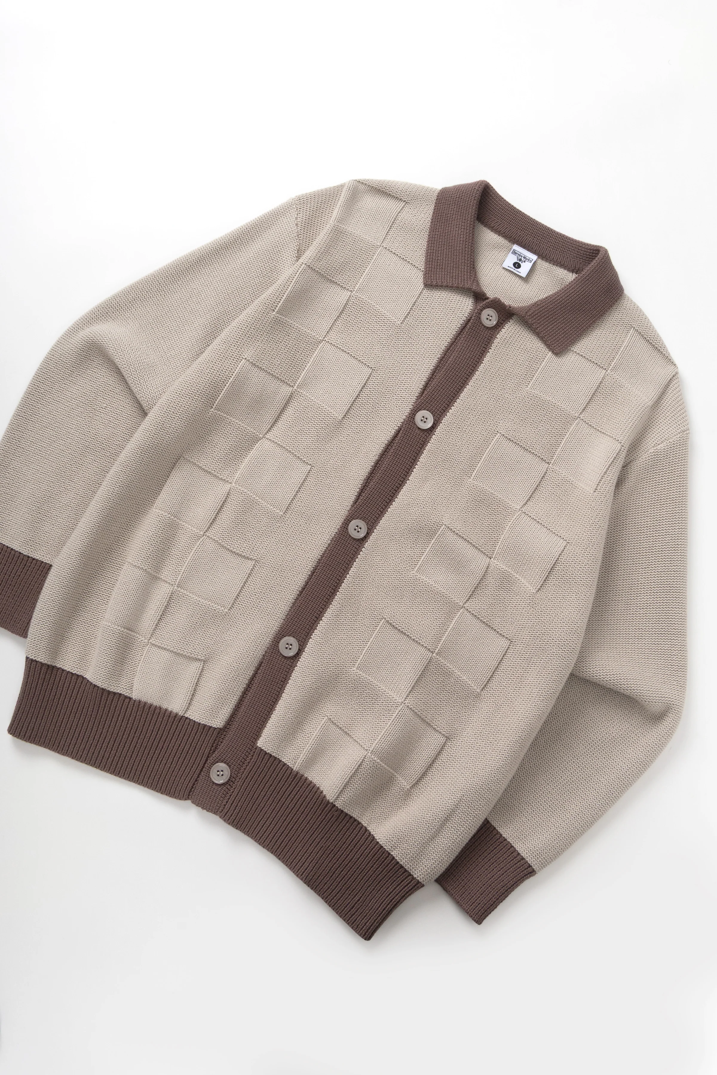 Check Panel Cardigan - Mushroom - Image 3