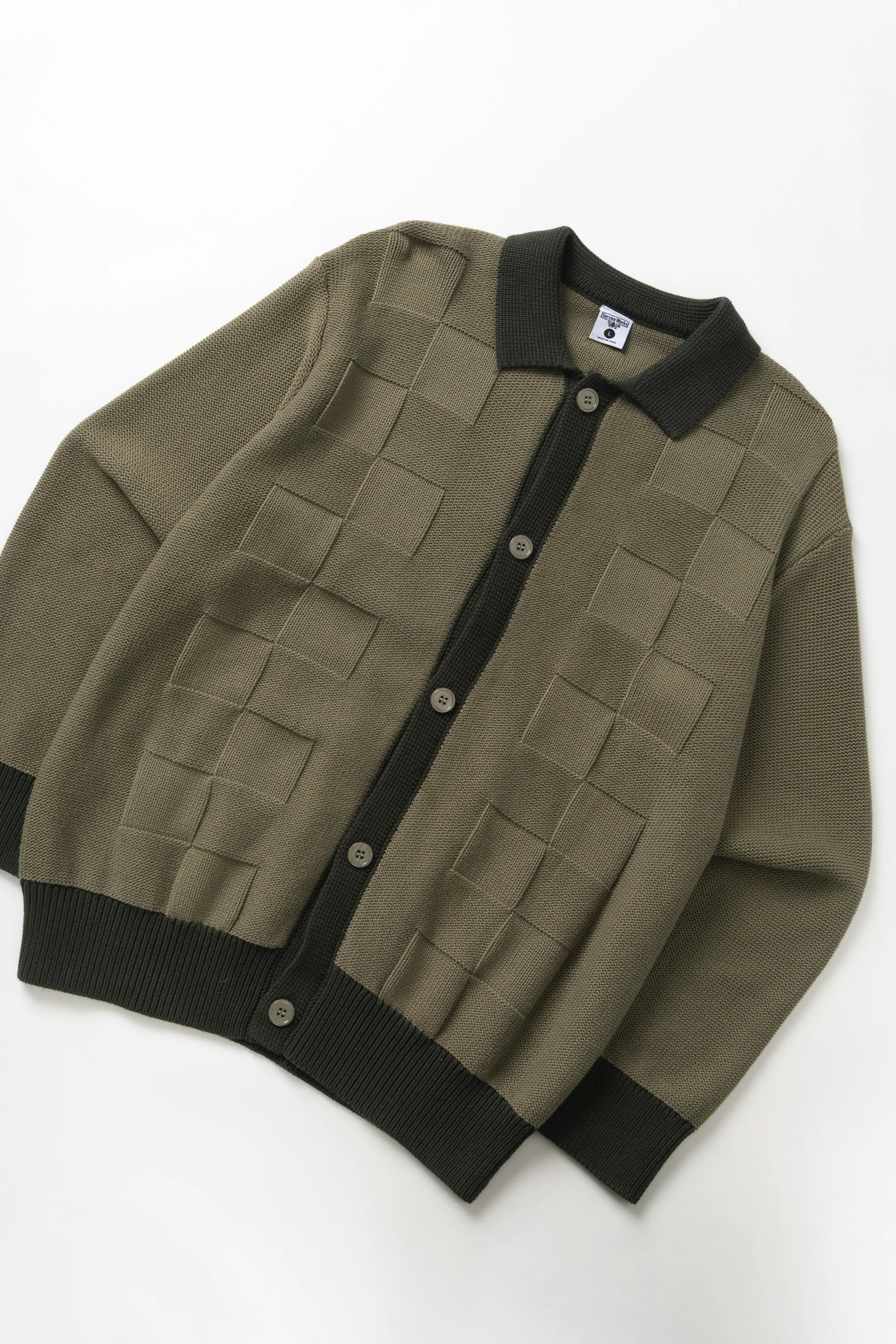 Check Panel Cardigan - Olive - Image 3