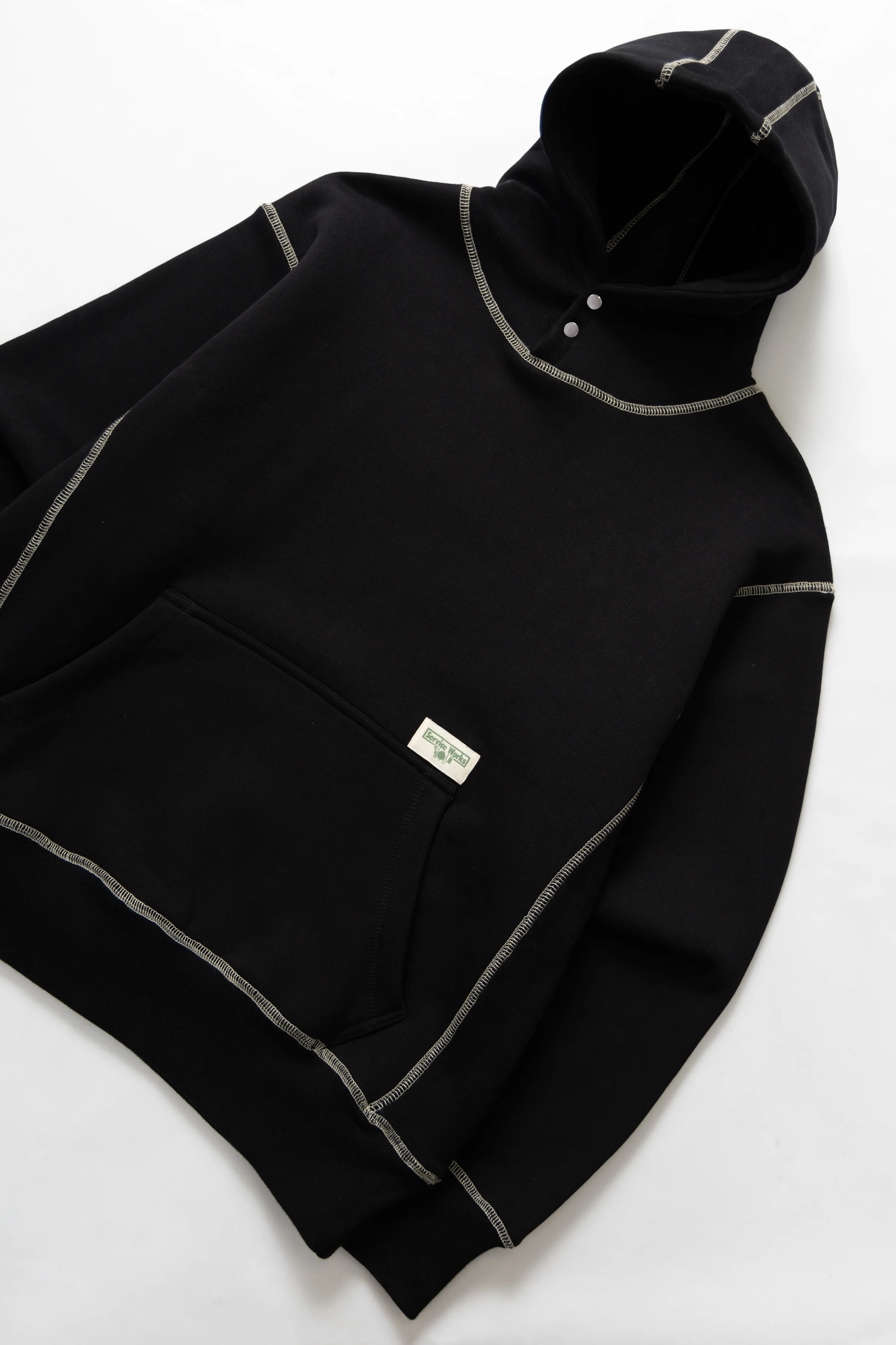 Contrast Stitch Hoodie - Black - Image 2