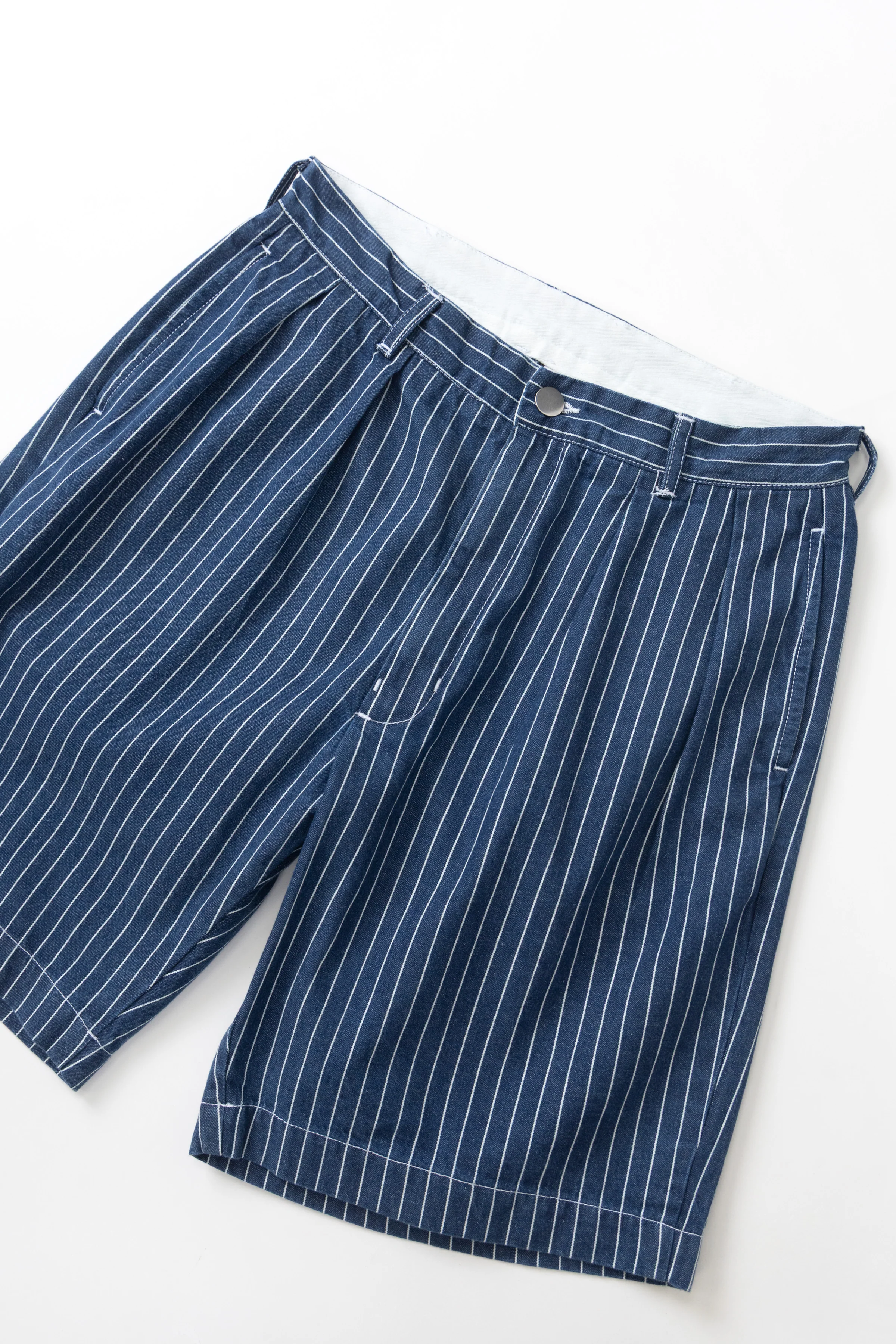 Pinstripe Denim Part Timer Shorts - Indigo - Image 2