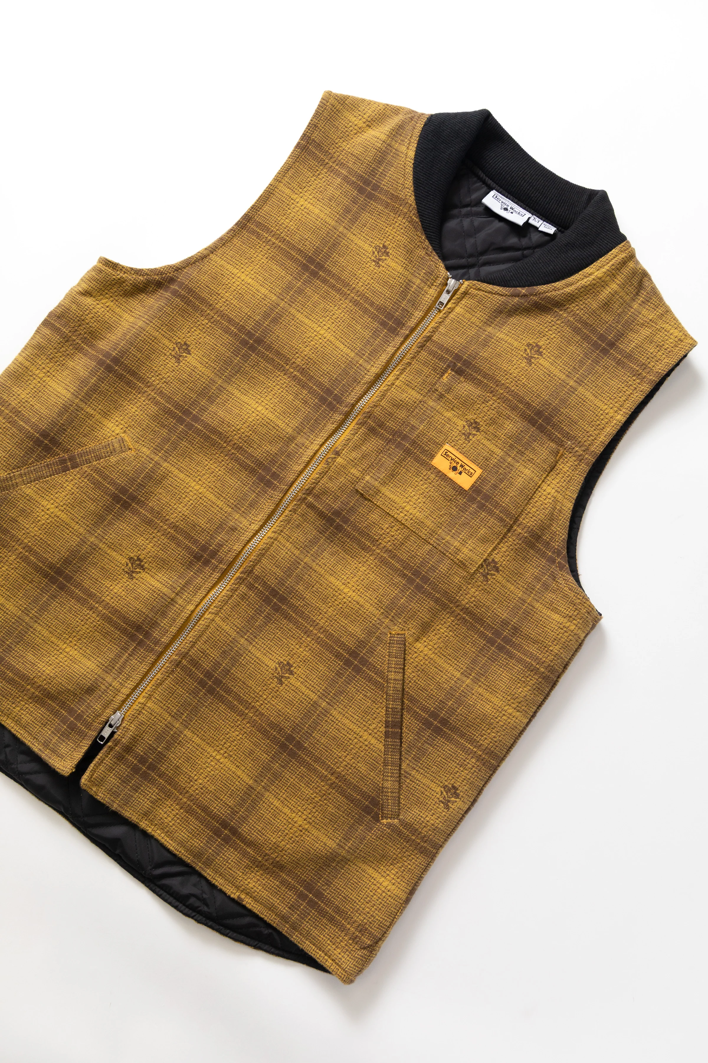 Thistle Plaid Padded Work Vest - Ochre - Image 2